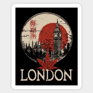 London Big Ben in Red Sun Japanese Style Poster Sticker